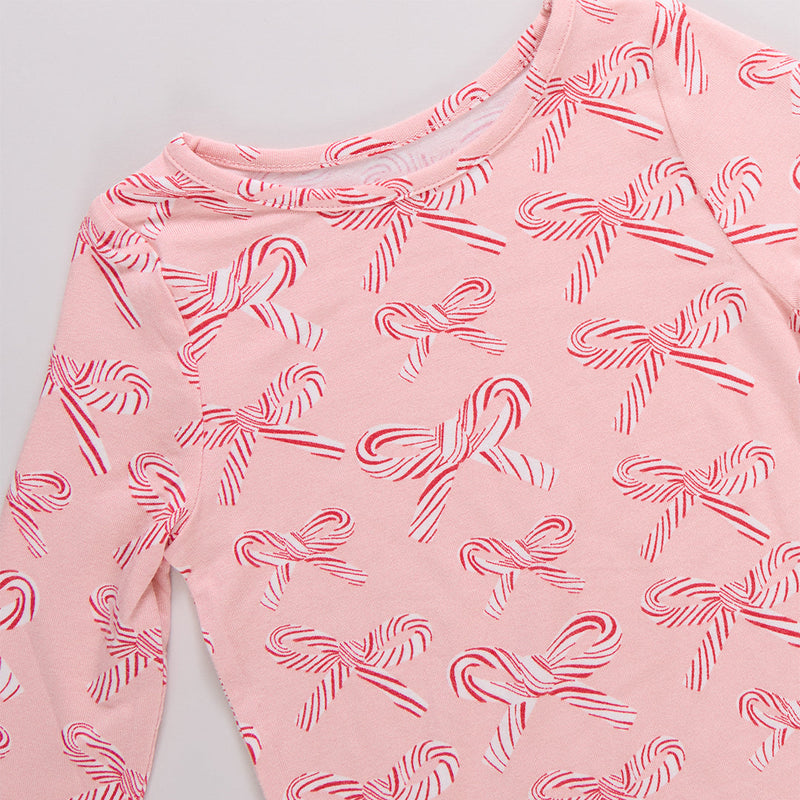 Pink Chicken Bamboo Pajama Set in Candy Cane Bows