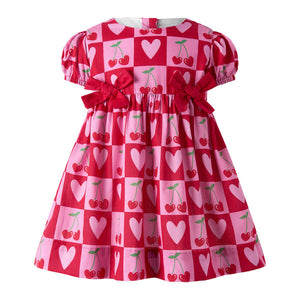 Rachel Riley Bow Dress in Cherry Hearts