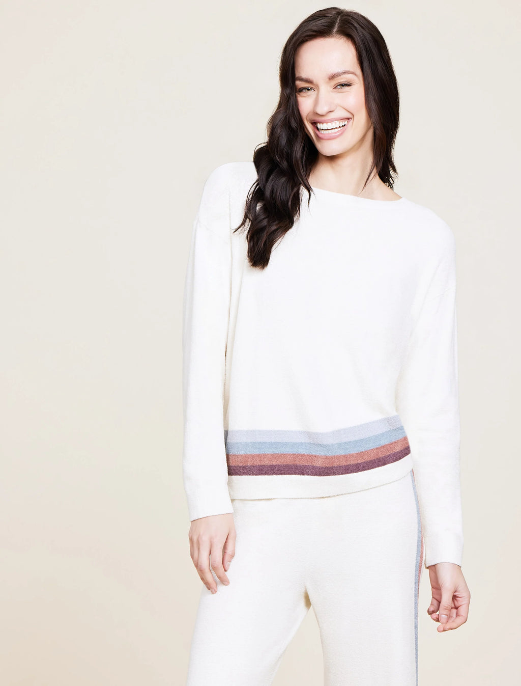 Barefoot Dreams CozyChic Ultra Lite Multi Stripe Pullover in Cream