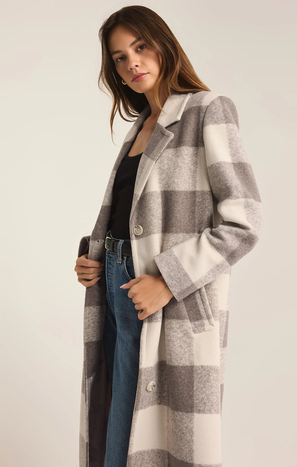 Z Supply Conway Buffalo Plaid Coat in Slate Gray