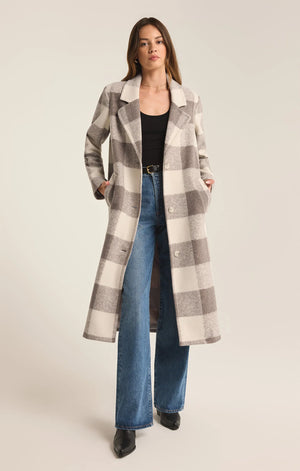 Z Supply Conway Buffalo Plaid Coat in Slate Gray