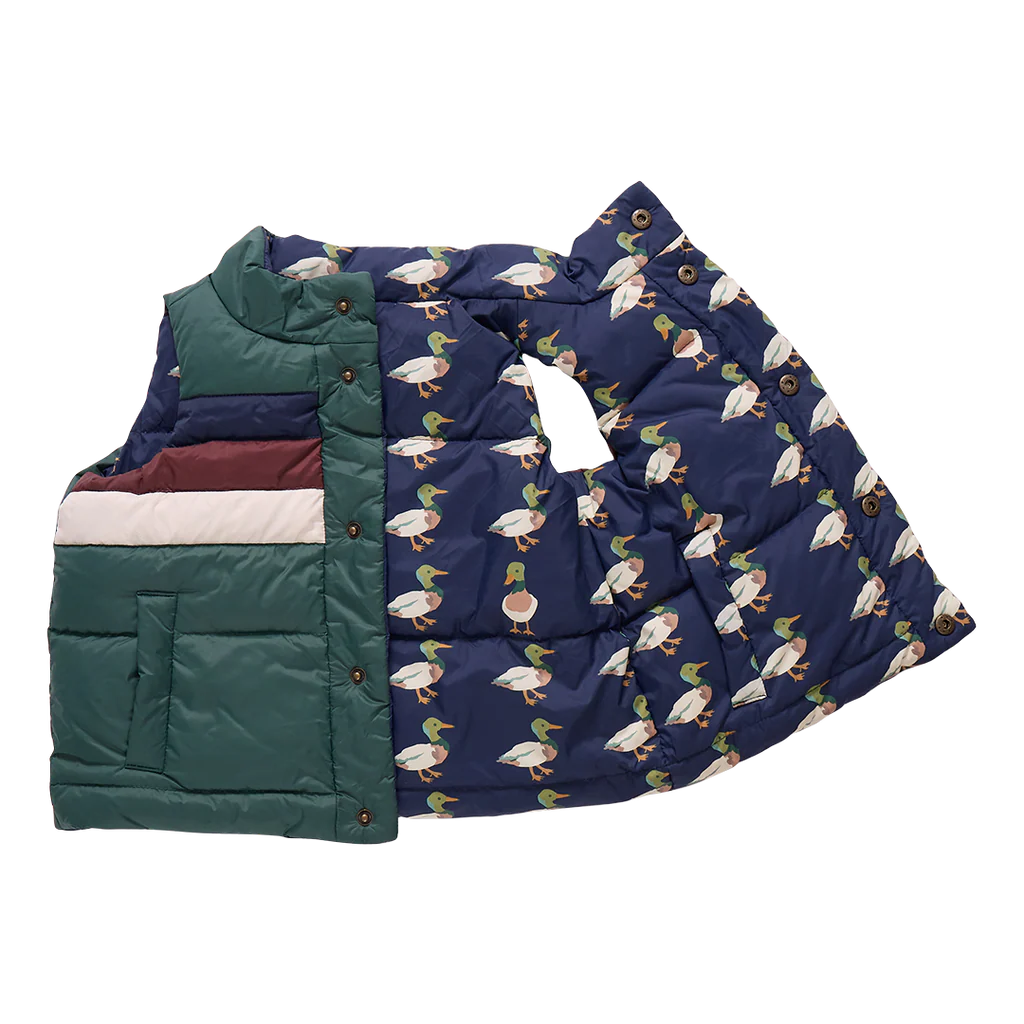Pink Chicken Reversible Ellis Vest in Evergreen Stripe