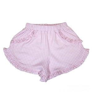 James & Lottie Kinley Ruffle Shorts in Light Pink Gingham