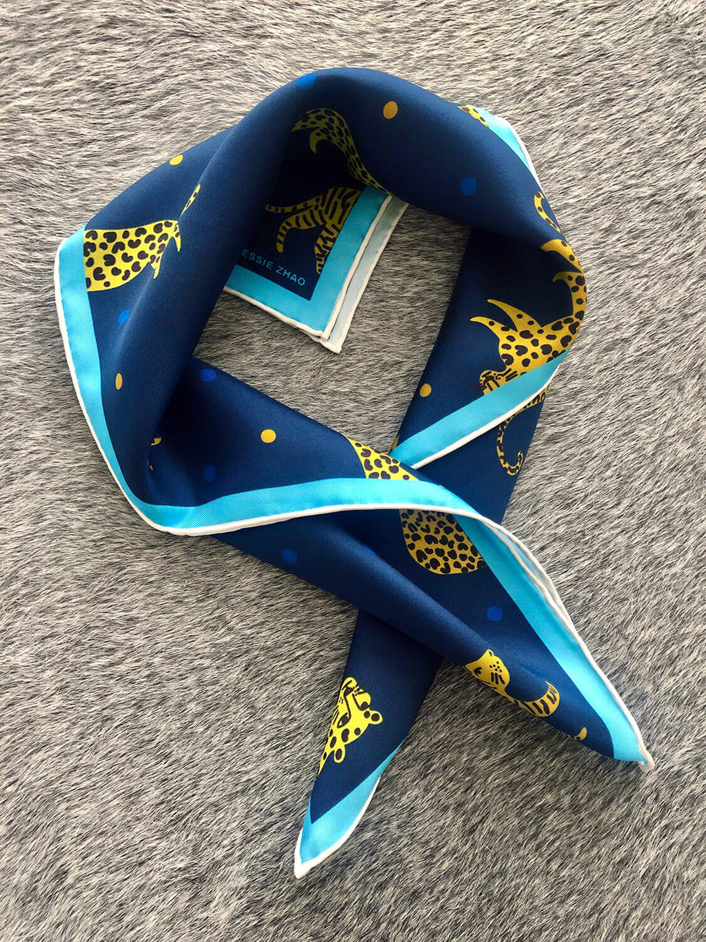 Jessie Zhao New York Silk Bandana in Yellow Leopards