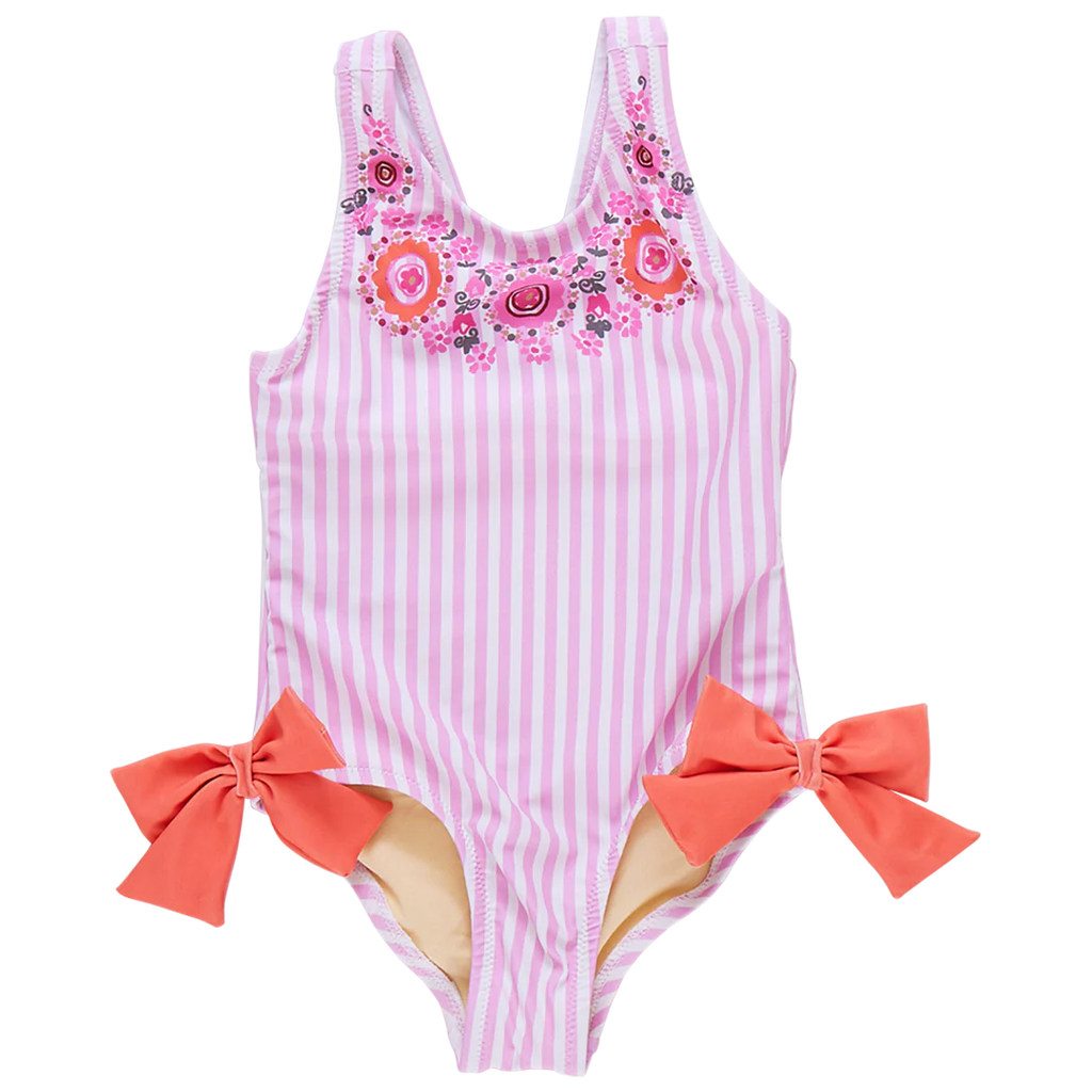 Pink Chicken Sutton Swimsuit in Pink Faux Embroidery Stripe