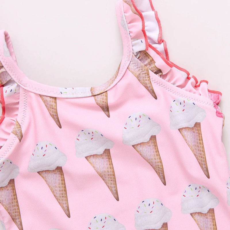 Pink Chicken Claire Swimsuit in Neapolitan Ice Cream Cones