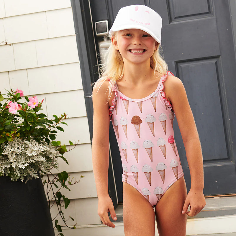 Pink Chicken Claire Swimsuit in Neapolitan Ice Cream Cones