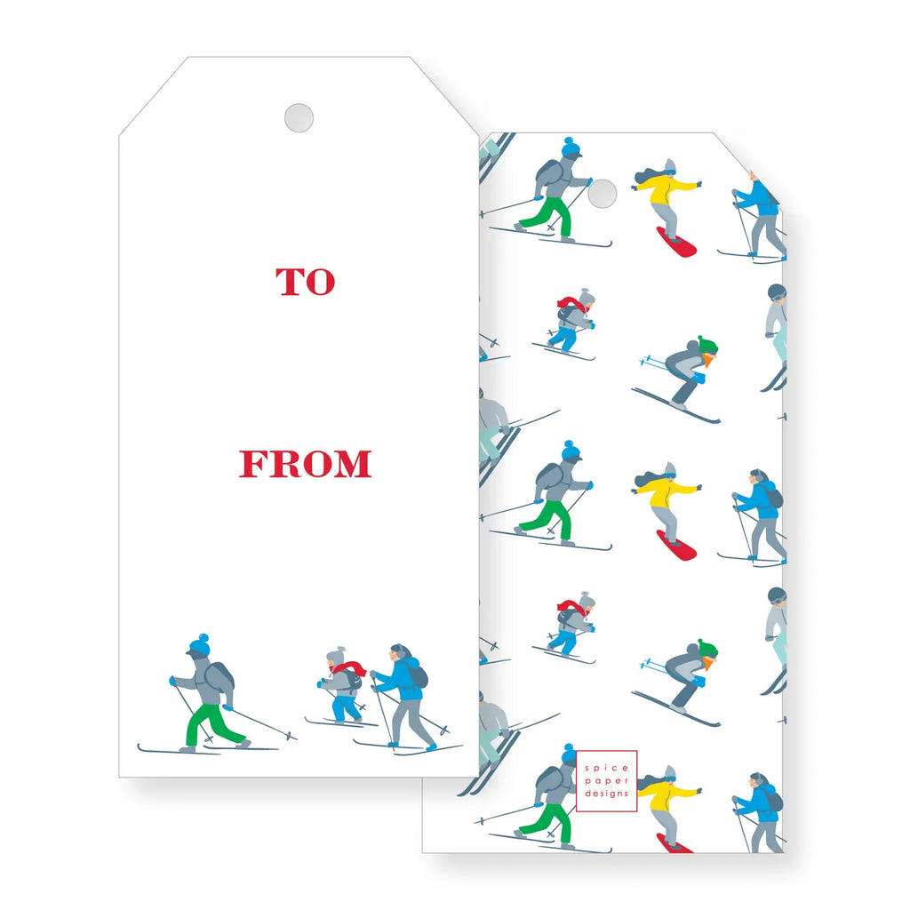 Spice Paper Designs Skiers Large Holiday Gift Tag Set