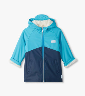Hatley Sherpa Lined Rain Jacket in Blue Colorblock