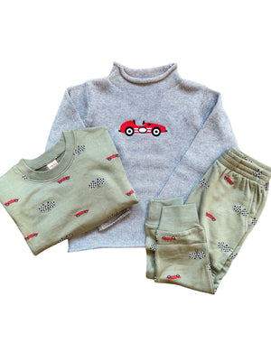 A Soft Idea Race Car Roll Neck Sweater in Grey