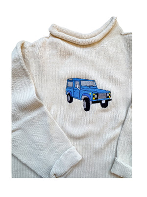 A Soft Idea Roll Neck Sweater in Natural with Land Rover