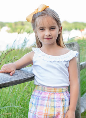 Maddie & Connor Girls Seersucker Sailboat Smocked Top