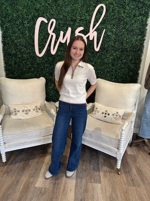 White + Warren Cashmere Button Polo Sweater in Soft White/Taupe