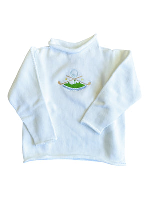 A Soft Idea Golf Crest Roll Neck Sweater in White