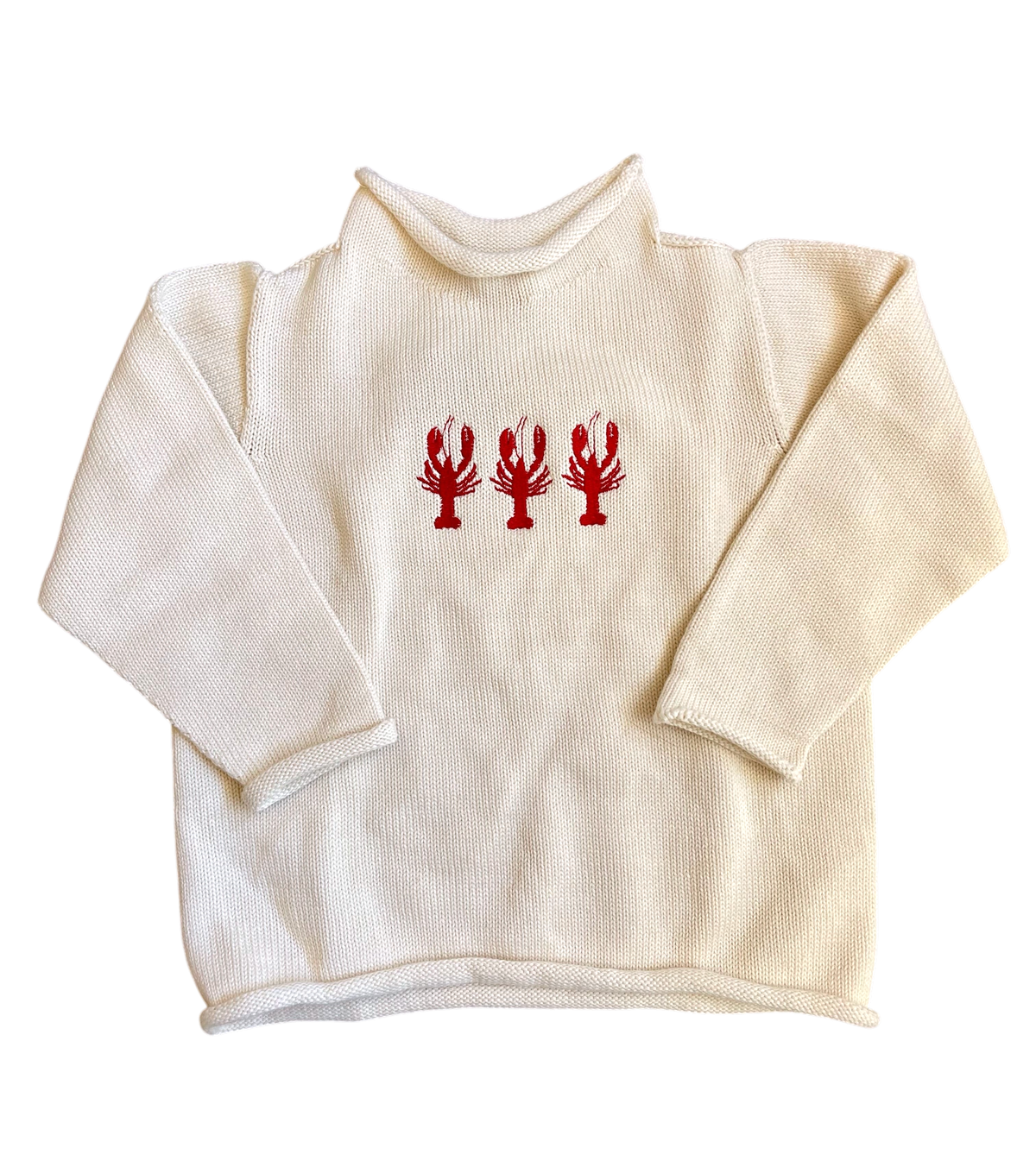 A Soft Idea Roll Neck Sweater in Cream with Lobster Trio