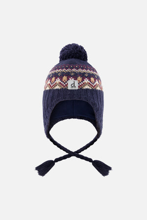 Deux Par Deux Baby Peruvian Knit Hat in Navy Nordic