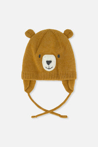 Deux Par Deux Baby Knit Hat in Brown Bear