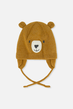 Deux Par Deux Baby Knit Hat in Brown Bear