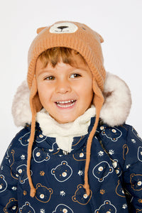 Deux Par Deux Baby Knit Hat in Brown Bear