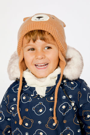 Deux Par Deux Baby Knit Hat in Brown Bear