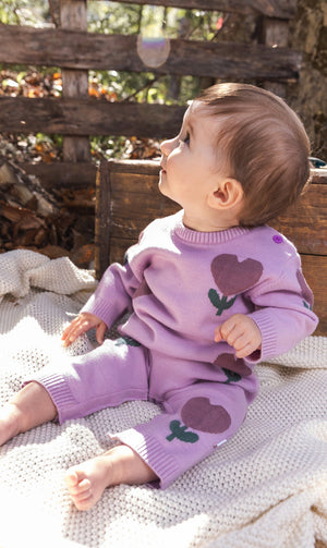 Deux Par Deux Knit Intarsia Romper in Lilac