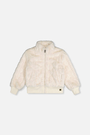 Deux Par Deux Faux Fur Jacquard Jacket in Off White
