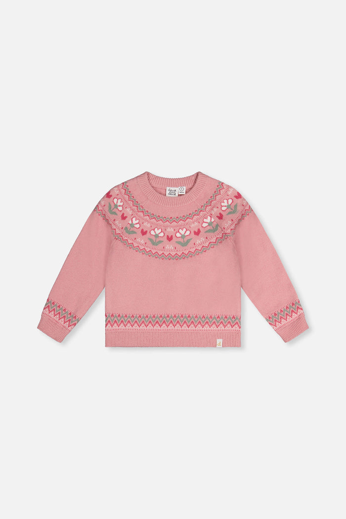 Deux Par Deux Sweater in Pink Jacquard Flower