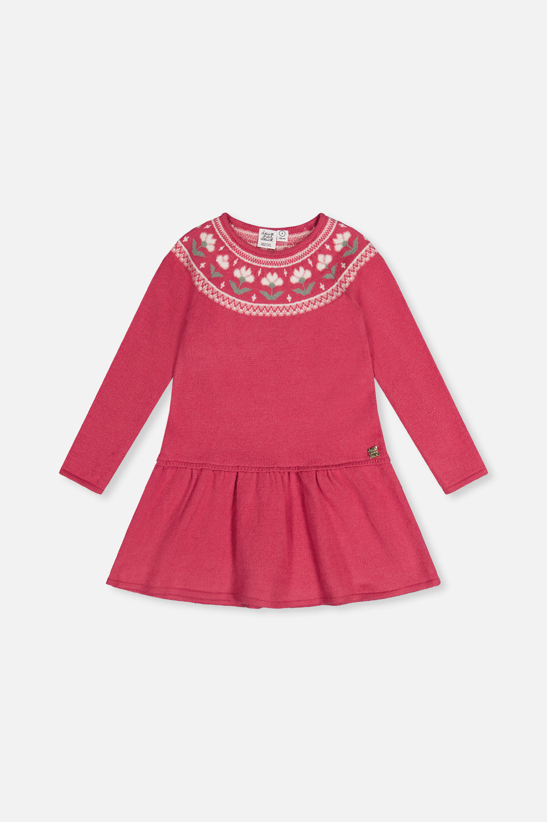Deux Par Deux Sweater Dress in Raspberry Jacquard Flower