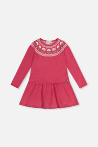 Deux Par Deux Sweater Dress in Raspberry Jacquard Flower