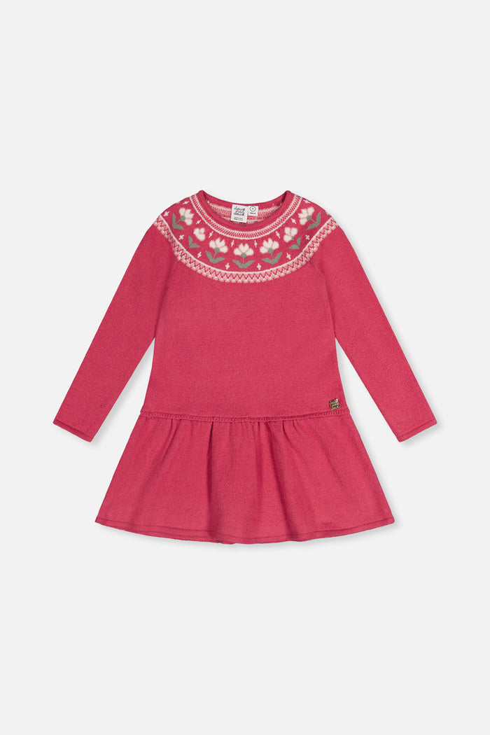 Deux Par Deux Sweater Dress in Raspberry Jacquard Flower
