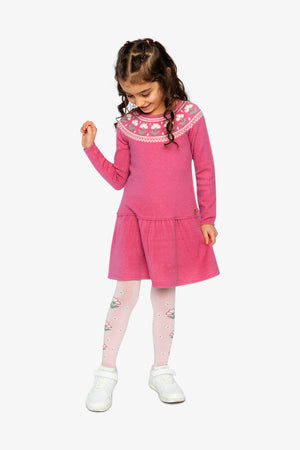 Deux Par Deux Sweater Dress in Raspberry Jacquard Flower