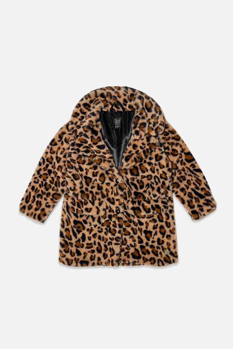 Deux Par Deux Faux Fur Long Coat in Leopard