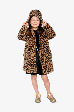 Deux Par Deux Faux Fur Long Coat in Leopard