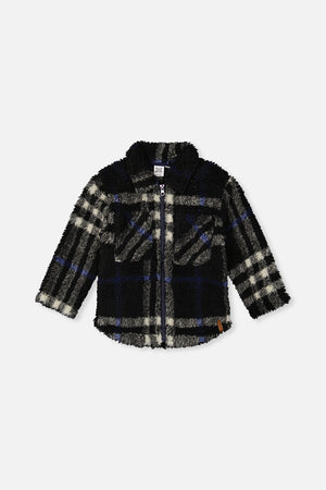 Deux Par Deux Zipped Overshirt in Black And Blue Plaid