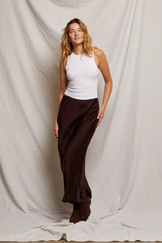 perfectwhitetee Genevieve Satin Slip Skirt in Blackberry