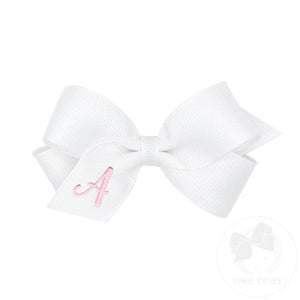 Wee Ones Mini Monogram Bow in White / Pink