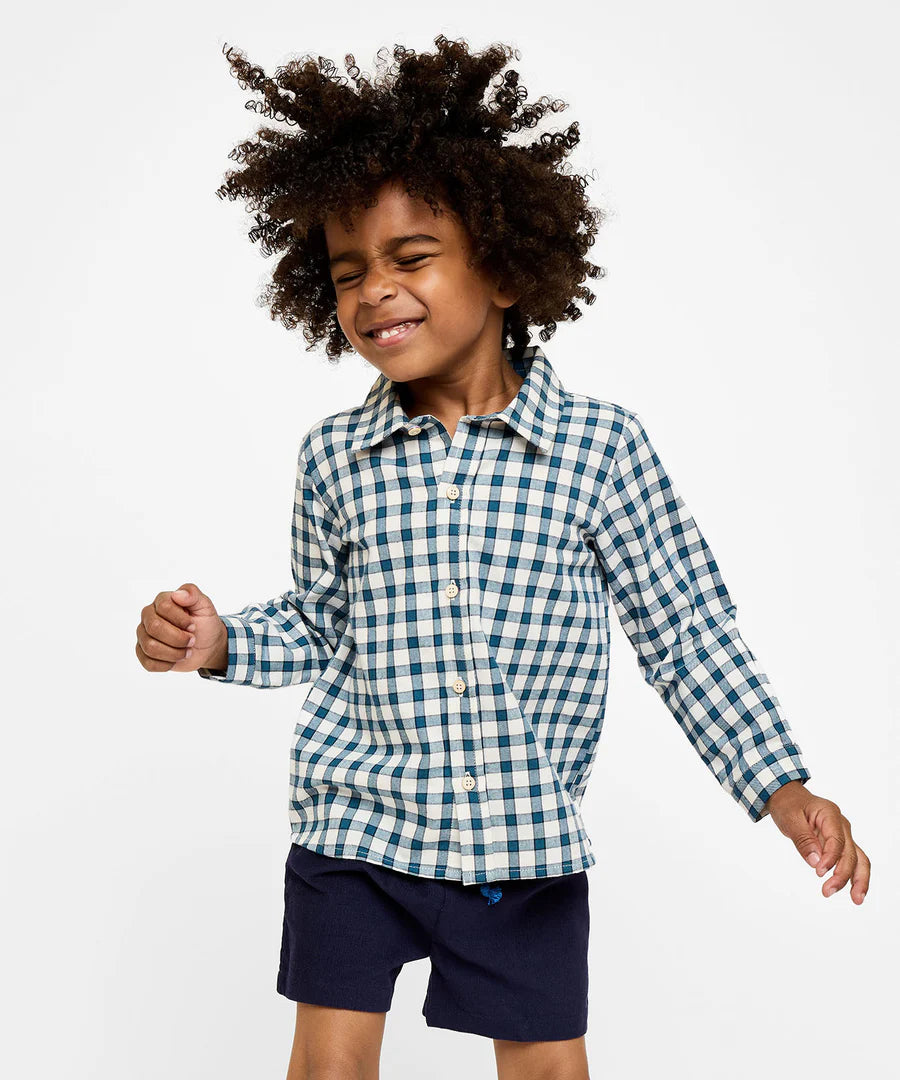 Oso & Me Jeffie Shirt in Blue Picnic Check