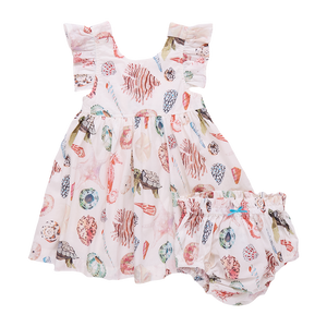 Pink Chicken Baby Liv Dress Set in Watercolor Shells