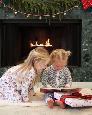 Joy Street Kids Two Piece Lounge Set in Poinsettia Block Print