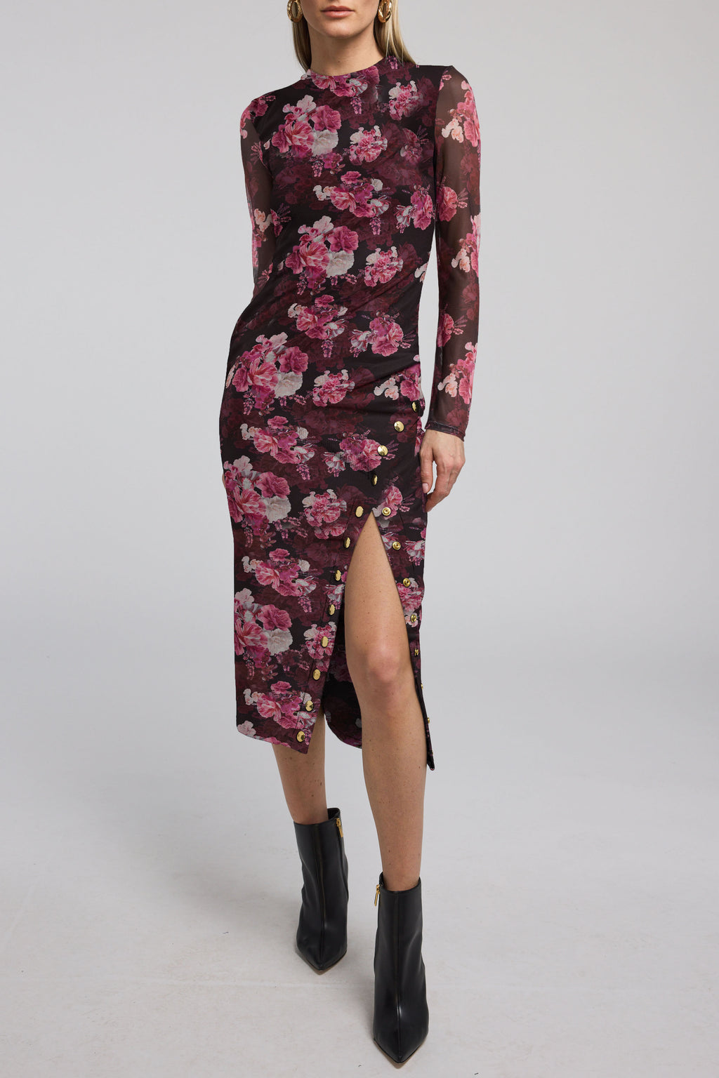 Generation Love Monique Floral Mesh Dress in Burgundy Floral
