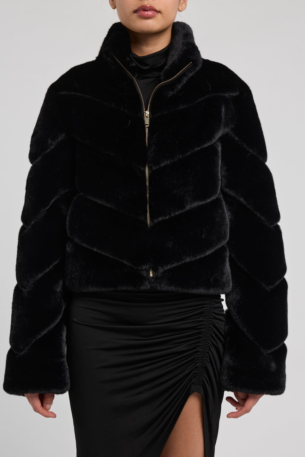Generation Love Brianna Faux Fur Bomber in Black
