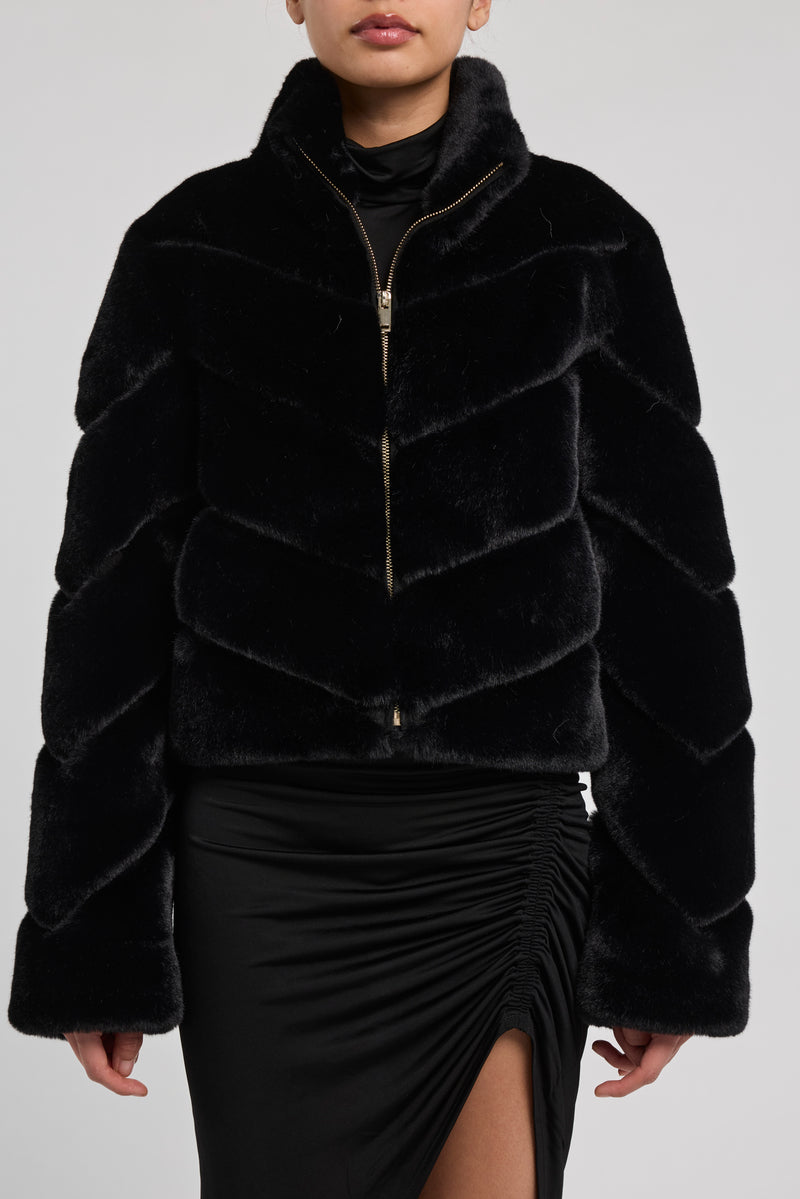 Generation Love Brianna Faux Fur Bomber in Black