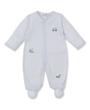 Kissy Kissy Snap Footie in Blue Stripe Fairway Foursome