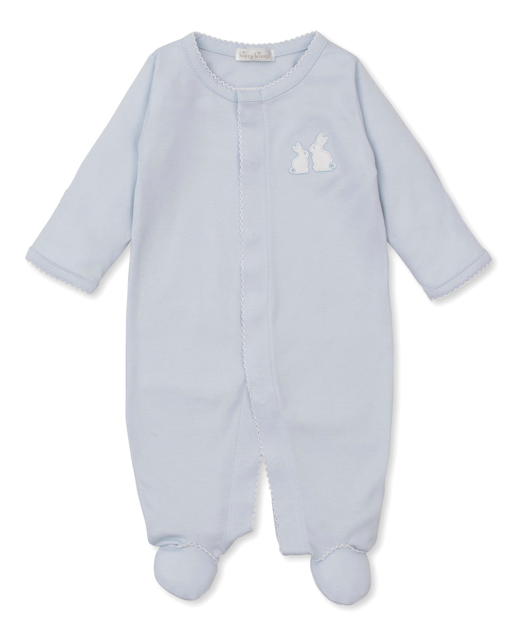 Kissy Kissy Snap Footie in Blue Pique Bunny Bash