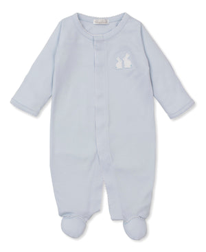 Kissy Kissy Snap Footie in Blue Pique Bunny Bash