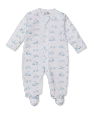 Kissy Kissy Print Zip Footie in Blue Forest Fanfare