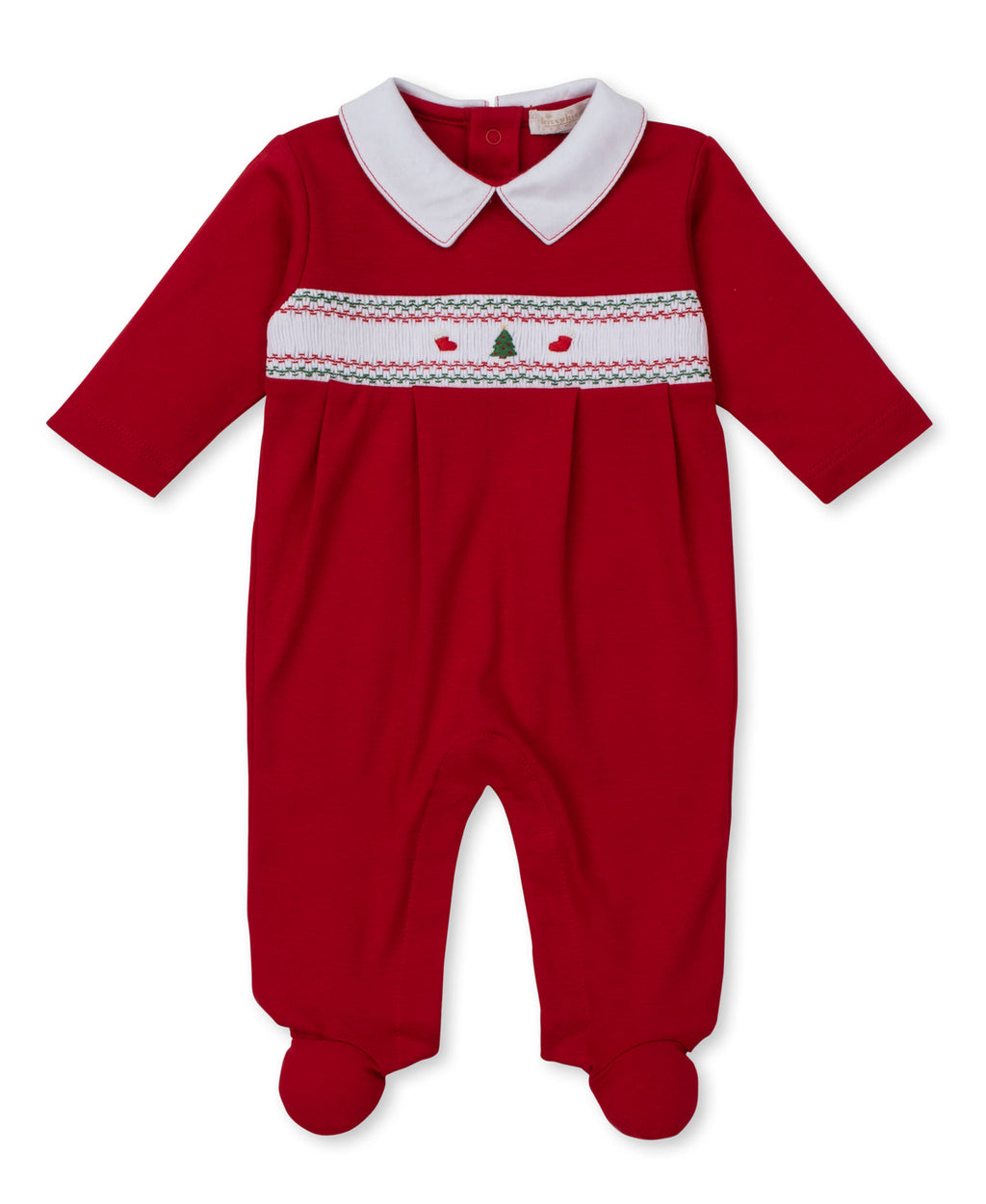 Kissy Kissy Hand Smocked Footie in Holiday Medley with Tree