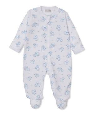 Kissy Kissy Print Zip Footie in Blue Sweet Sheep
