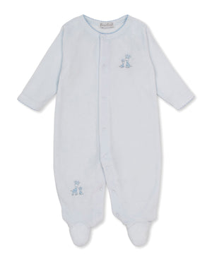 Kissy Kissy Velour Footie in Light Blue Just Giraffes
