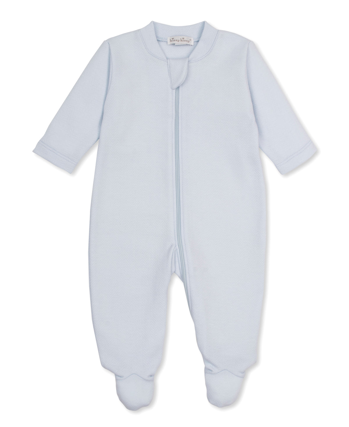 Kissy Kissy Jacquard Zip Footie in Blue Baby Blessings